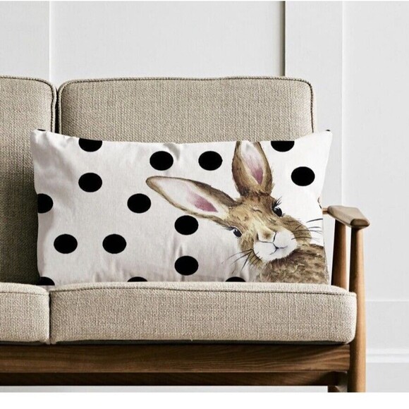 Pillow Cover 12x20 inch Bunny Head Polka Dots Throw Pillow Spring Decoration NEW - Picture 3 of 6